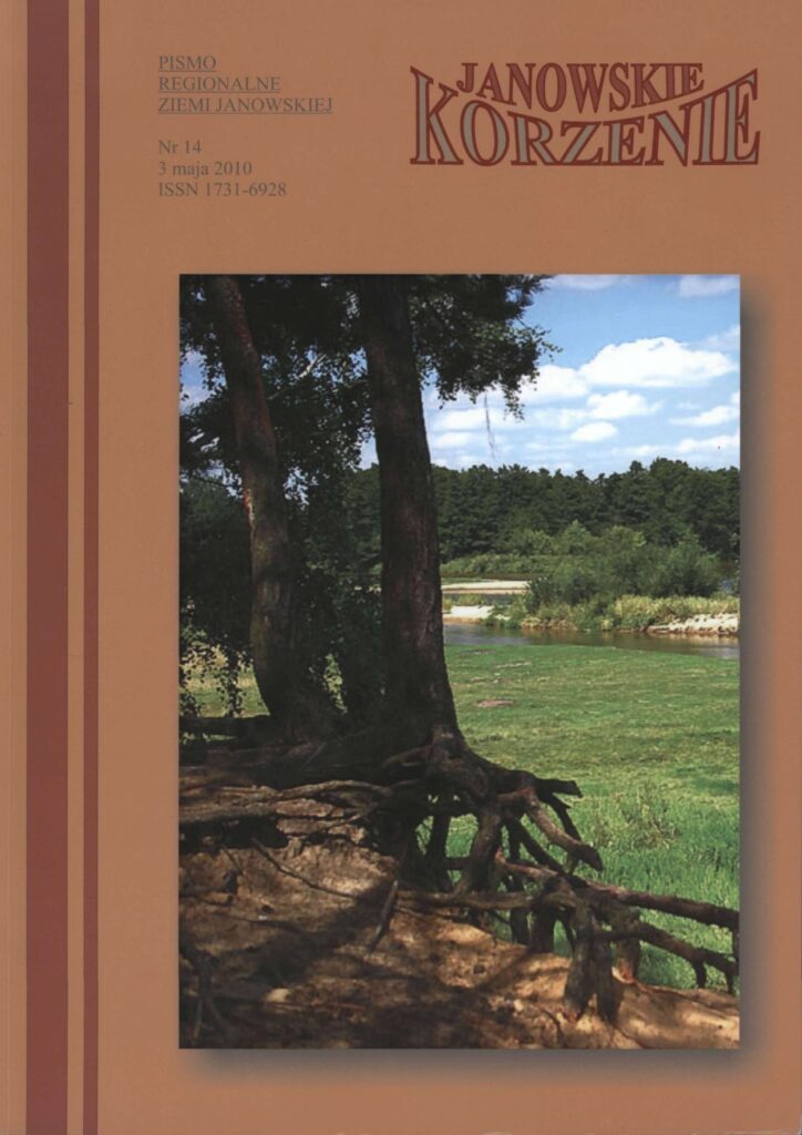 Brązowa okładka z fotografią drzew z widocznymi korzeniami nad rzeką, zielona łąka i niebieskie niebo z chmurami.